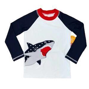 NWT Gymboree Boys White, Red & Navy Embroidered Shark Rashguard -SIZE 3T